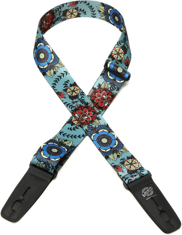 LockIt Straps Poly Plush Guitar Strap with Locking Ends Flowers Sweetwater