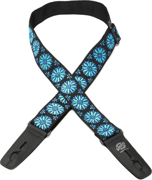 LockIt Straps Designer Series 2" Guitar Strap with Locking Ends Blue Flowers Sweetwater