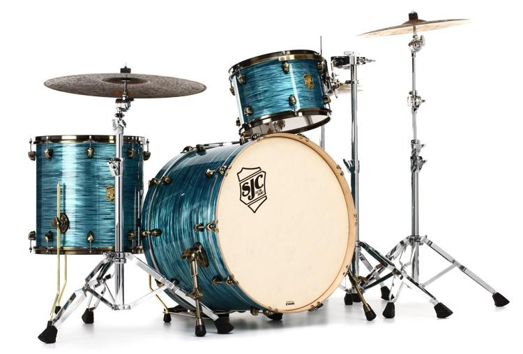 SJC Custom Drums USA Custom 3piece Shell Pack Turquoise Ripple Antique Brass Hardware