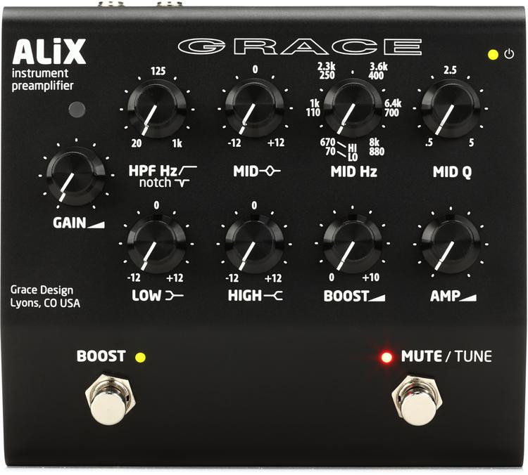 Grace Design ALiX Acoustic Instrument Preamp / EQ / DI / Boost Pedal Black Sweetwater