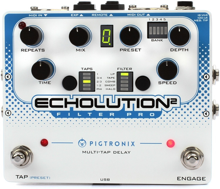 Pigtronix Echolution 2 Filter Pro MultiTap Delay Pedal Sweetwater