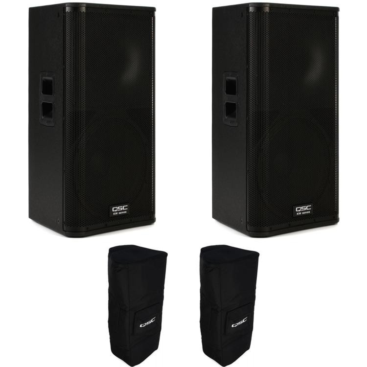 QSC KW152 1,000-watt 15-inch Powered Speaker Pair With Covers Bundle ...