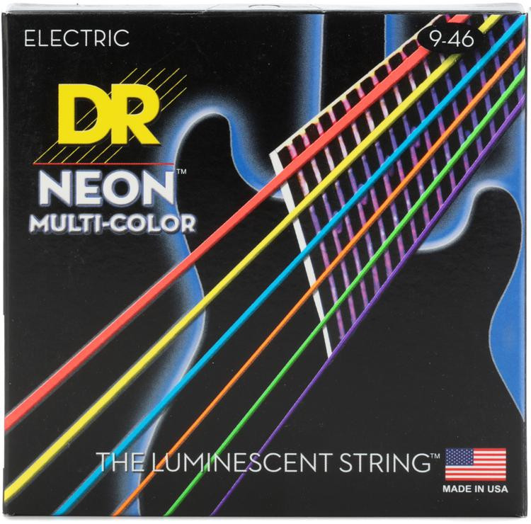 DR Strings Neon Multi-Color K3 NMCE-9/46 Hi-Def Coated Electric Guitar Strings - .009-.046 Light ...