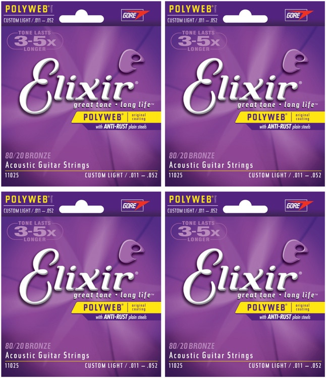 Elixir Strings 11025 Polyweb 80/20 Bronze Custom Light Acoustic Guitar