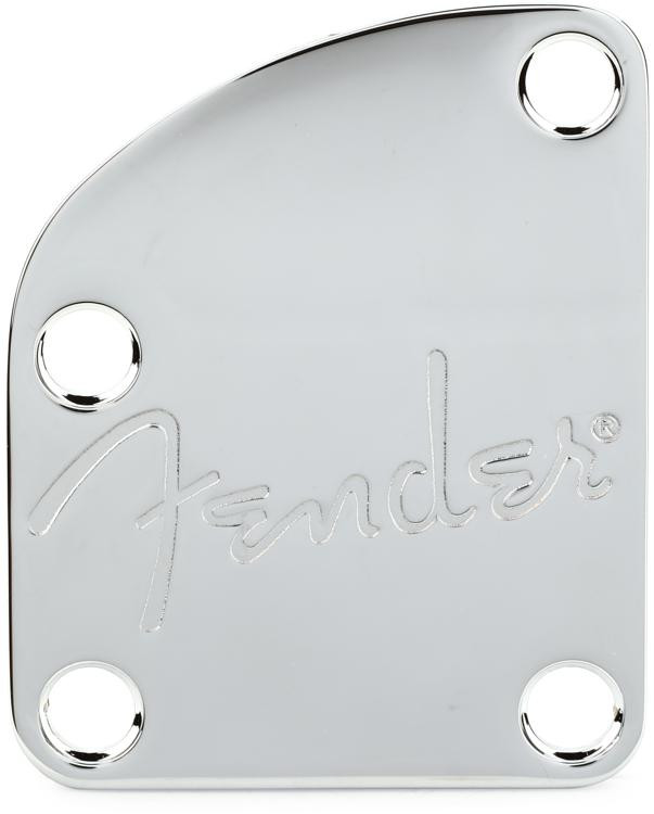 Fender Contoured Heel Neck Plate Spaghetti Logo Chrome Sweetwater