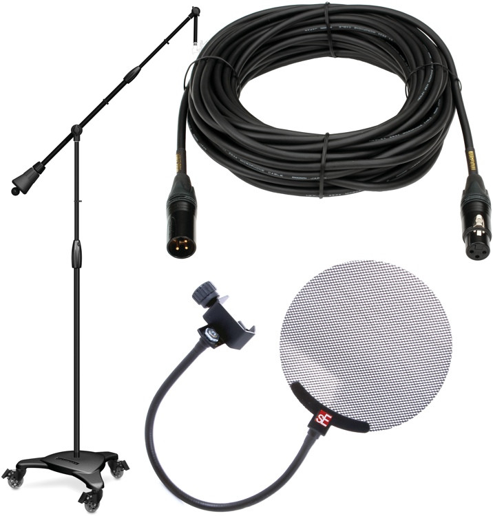 Sweetwater Studio Mic Stand, Cable, Pop Filter Package w/Mogami, sE