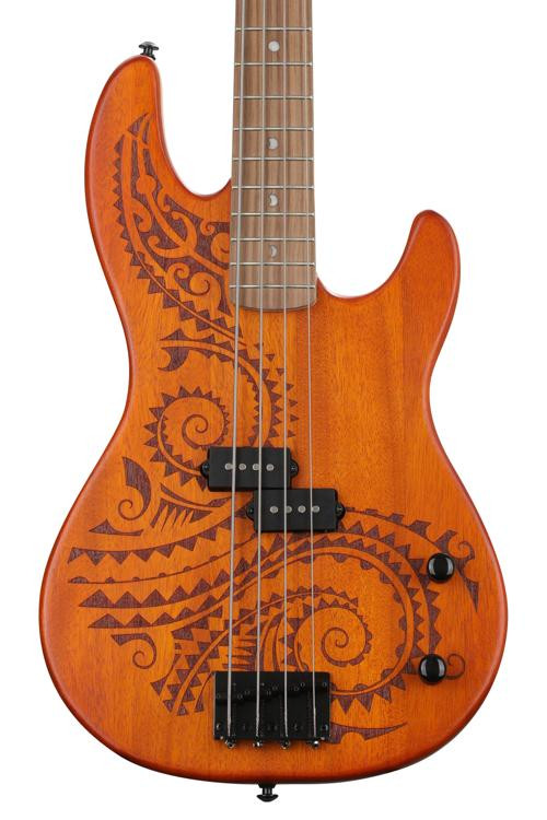 Luna Tattoo 34"" Scale Bass Guitar Satin Natural Sweetwater