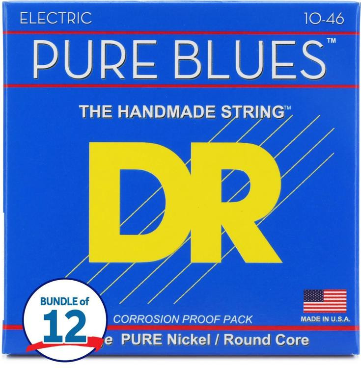 DR Strings PHR10 Pure Blues Pure Nickel Electric Guitar Strings .010.046 Medium (12 Pack