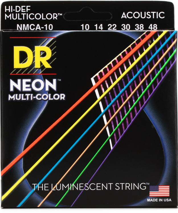 DR Strings NMCA10 HiDef Neon MultiColor K3 Coated Acoustic Guitar