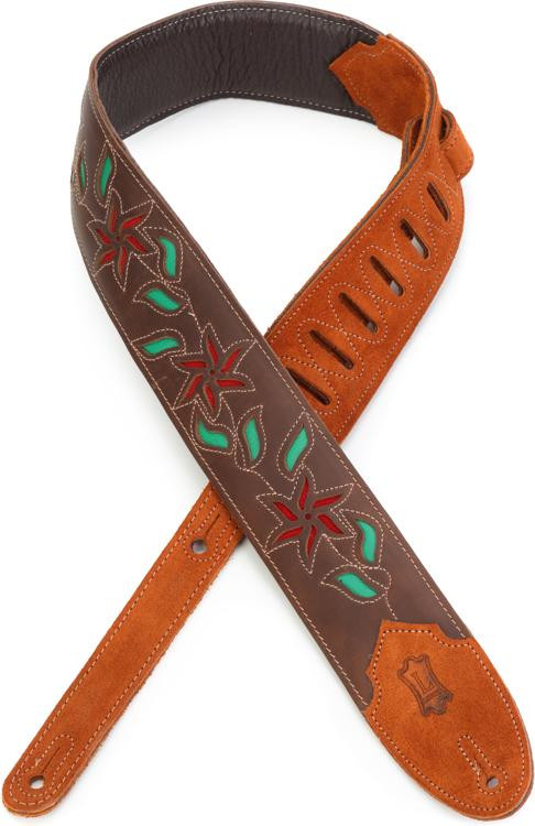Levy's M4FV 2.5inch Flowering Vine Genuine Leather Guitar Strap Dark