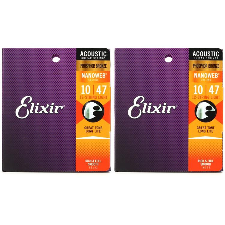 Elixir Strings 16152 Nanoweb Phosphor Bronze Acoustic Guitar Strings ...