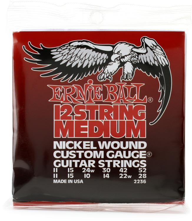 Ernie Ball 2236 Medium 12string Nickel Wound Custom Gauge Electric Strings .011.052 Sweetwater
