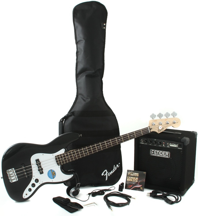 Squier Jazz Bass Pack with Rumble 15 Amplifier Black Sweetwater
