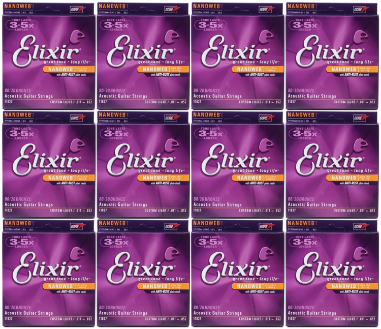 Elixir Strings 11027 Nanoweb 80/20 Bronze Custom Light Acoustic Guitar