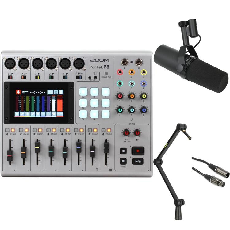 Shure SM7B Microphone and Zoom PodTrak P8 Mixer Podcasting Bundle