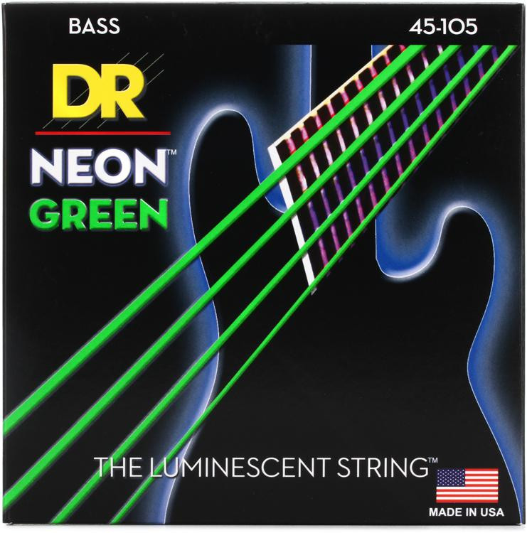 DR Strings NGB45 HiDef Neon Green K3 Coated Bass Guitar Strings