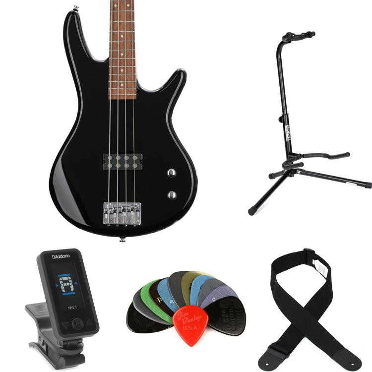Ibanez Gio GSR100EX Bass Guitar Essentials Bundle Black Sweetwater
