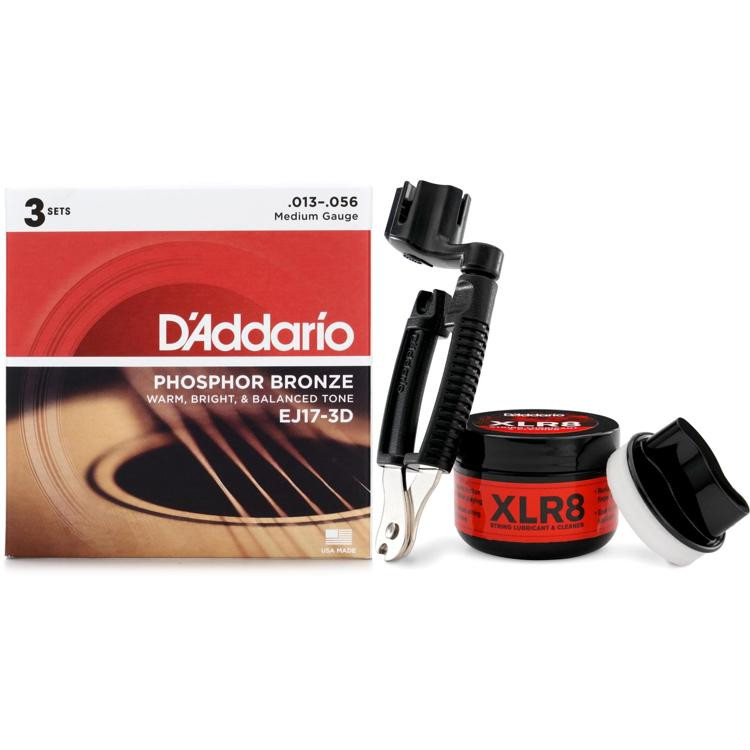 Daddario Ej17 3d Phosphor Bronze Acoustic Guitar Strings 013 056 Medium 3 Pack Care 9096