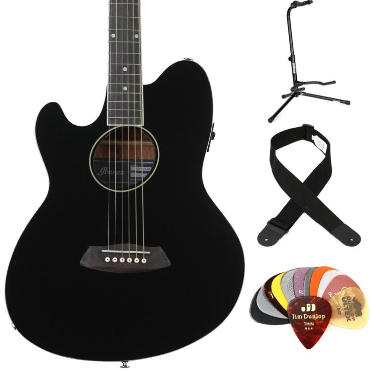 Ibanez Talman TCY10LEBK Lefthanded Acousticelectric Guitar Essentials Bundle Black Sweetwater