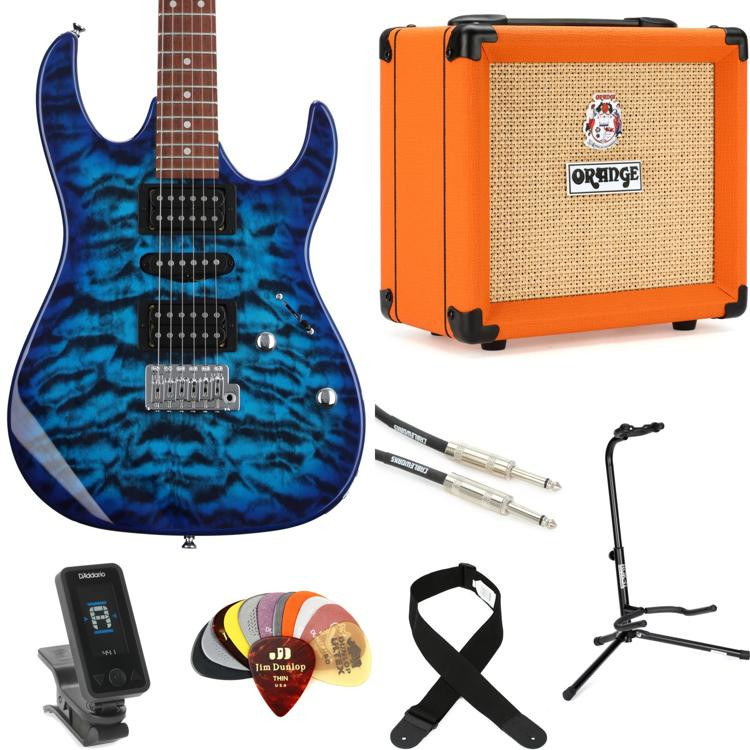 Ibanez Gio GRX70QA Electric Guitar and Orange Crush 20 Amp Essentials