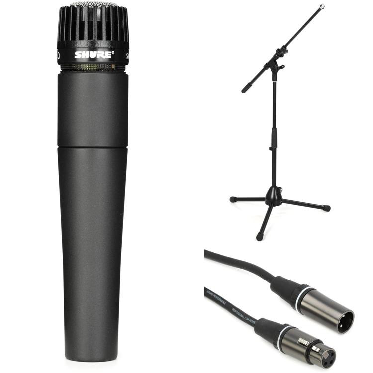 Shure PGA58-XLR Cardioid Dynamic Vocal Microphone and 15-Feet XLR-XLR Cable with On Stage Stands MS7701 Tripod Boom Microphone Stand 