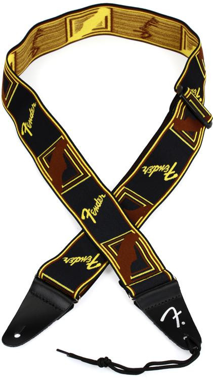 Fender WeighLess Guitar Strap - Black/Yellow/Brown | Sweetwater
