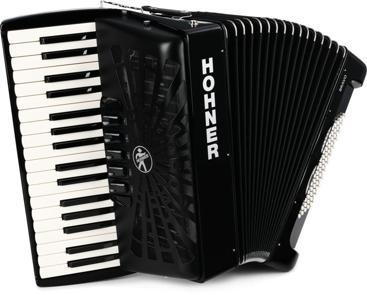 Hohner Bravo III 72 Chromatic Piano Key Accordion Jet Black Sweetwater