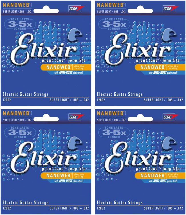 Elixir Strings 12002 Nanoweb Super Light Electric Guitar Strings 4Pack