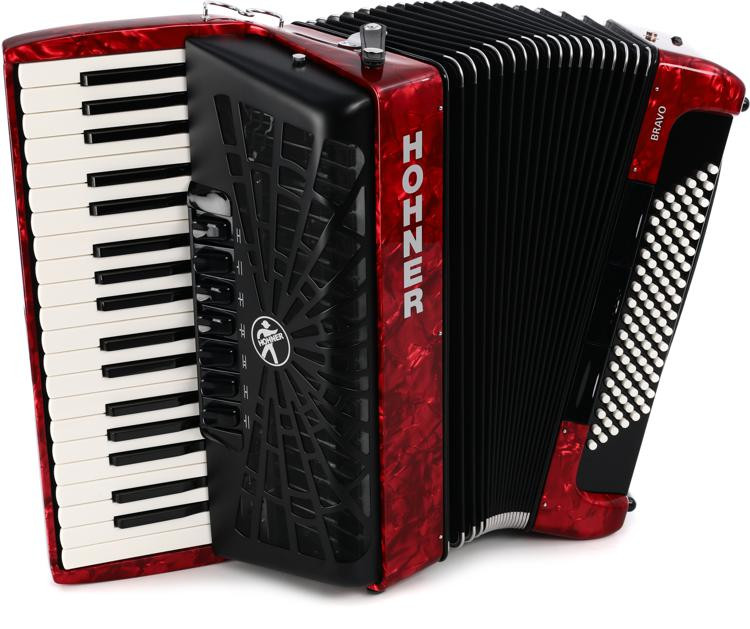 Hohner Bravo III 96 Chromatic Piano Key Accordion Pearl Red Sweetwater