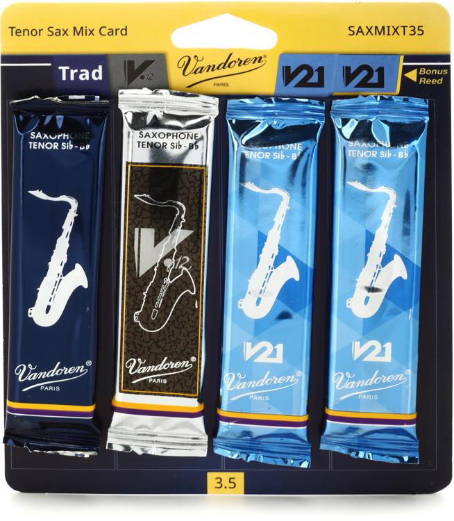 Vandoren SAXMIXT35 Mix Tenor Saxophone Reeds 3.5 (4pack) Sweetwater