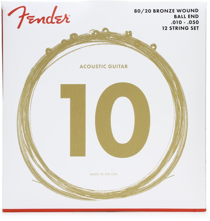 Fender 70-12L 80/20 Bronze Ball End Acoustic Guitar Strings - .010-.050 ...