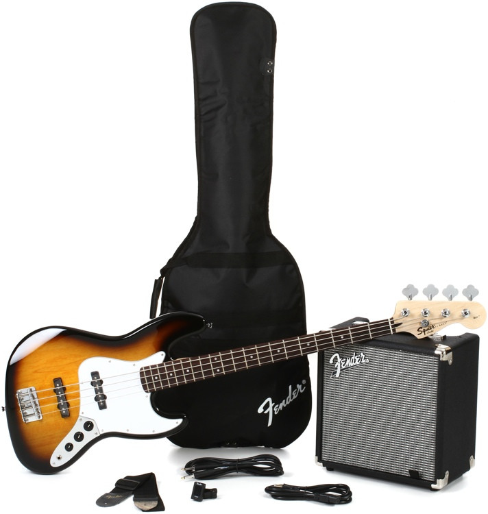 Squier Jazz Bass Pack with Rumble 15 Amplifier Brown Sunburst