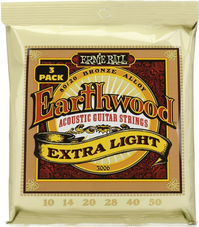 Ernie Ball 3006 Earthwood 80/20 Bronze Acoustic Guitar Strings .010