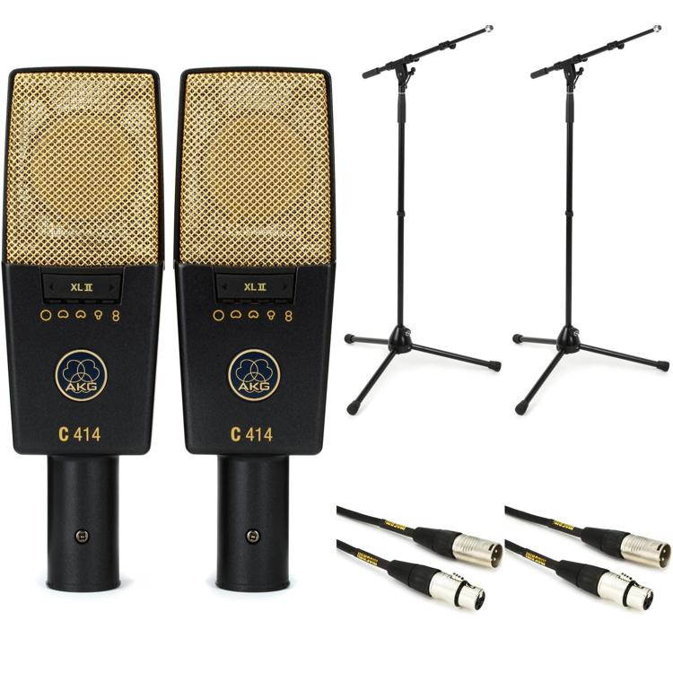 AKG C414 XLII/ST Matched Pair Bundle with Stands and Cables | Sweetwater