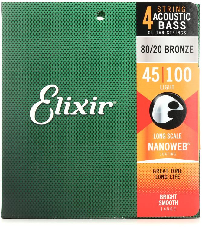 Elixir Strings 14502 Nanoweb 80/20 Acoustic Bass Guitar Strings .045