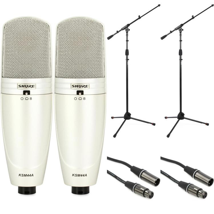 Shure KSM44A Largediaphragm Condenser Microphone with Stand and Cables Pair Sweetwater