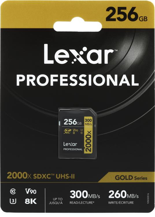 Lexar Professional 2000x SDHC/SDXC UHSII Card Gold Series 256GB, UHSII, U3, V90 Sweetwater