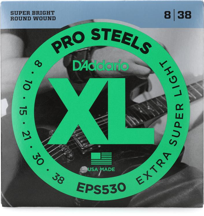 D'Addario EPS530 XL ProSteels Electric Guitar Strings .008.038 Extra