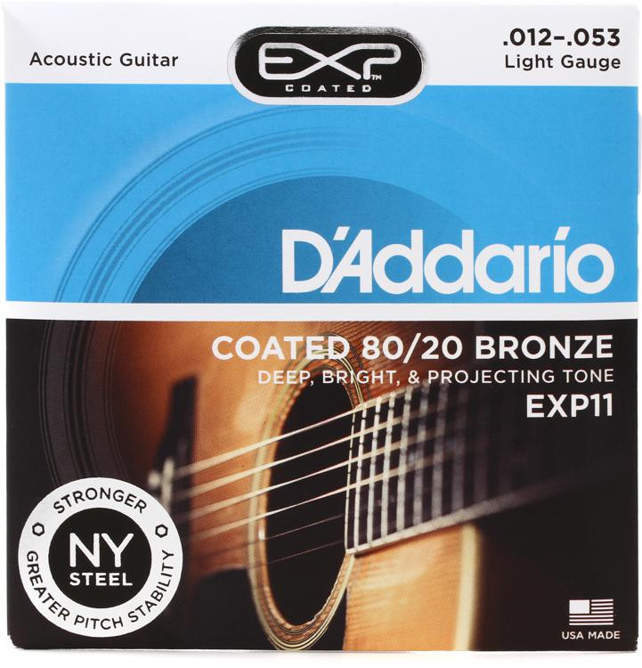 D'Addario EXP11 Coated 80/20 Bronze Acoustic Guitar Strings - .012-.053 ...