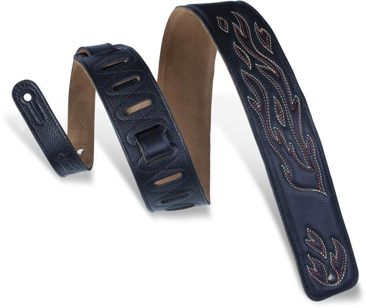 Levy's DM1 2.5" Flame Stitch Garment Leather Guitar Strap Black