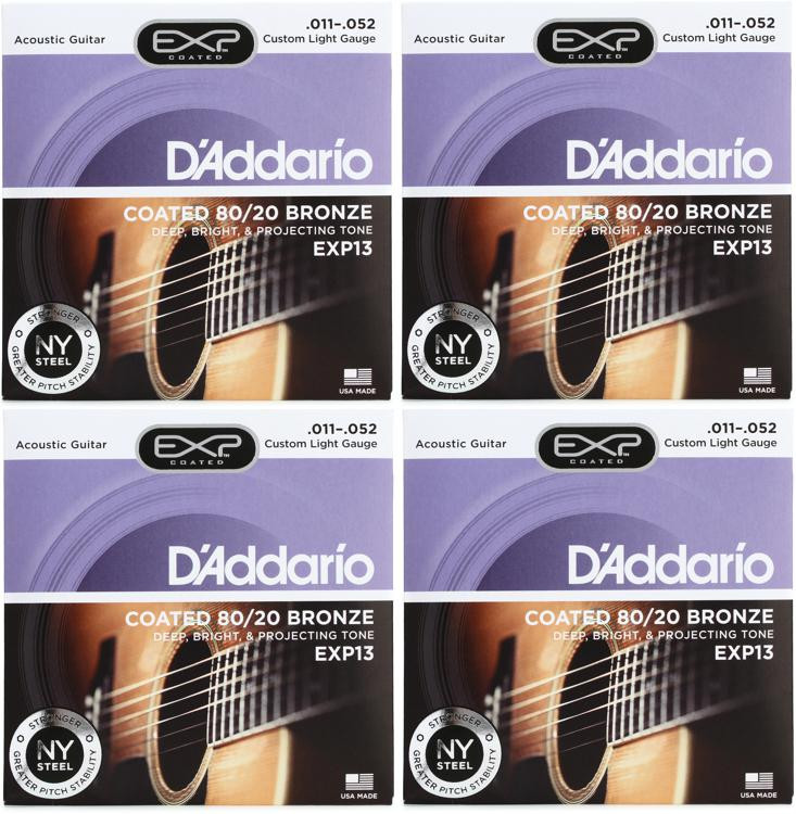 Daddario Exp13 Custom Light Coated 8020 Bronze Acoustic Strings 011 052 4 Pack Sweetwater 3677