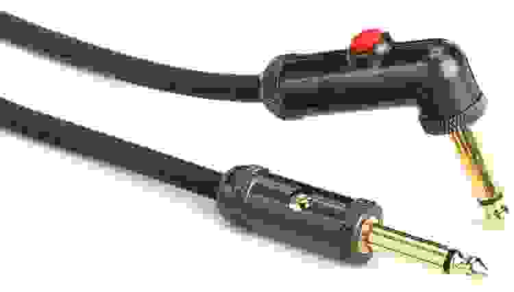 D'Addario PW-AGLRA-10 Circuit Breaker Straight to Right Angle Instrument Cable with Latching Switch - 10 foot