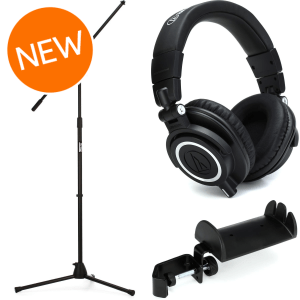 Audio-Technica ATH-M50x Closed-back Studio Monitoring Headphones Mic Stand Bundle