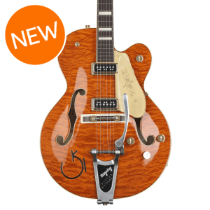 Gretsch G6120TGQM-56 Limited-edition Quilt Classic Chet Atkins Hollowbody Electric Guitar with Bigsby - Roundup Orange Stain Lacquer