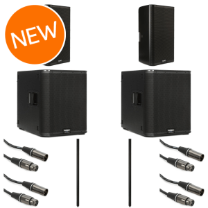 QSC K12.2 12 inch Powered Speaker and KS118 18 inch Powered Subwoofer PA Bundle - Deluxe Cables