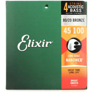 Elixir Strings 14502 Nanoweb 80/20 Acoustic Bass Guitar Strings - .045-.100 Light Long Scale