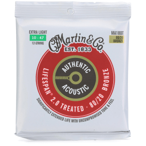 Martin MA180T Authentic Acoustic Lifespan 2.0 Treated 80/20 Bronze Guitar Strings - .010-.047 Extra Light 12-string