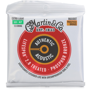 Martin MA500T Authentic Acoustic Lifespan 2.0 Treated 92/8 Phosphor Bronze Guitar Strings - .010-.047 Extra Light 12-string
