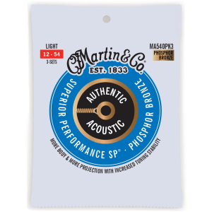 Martin MA540 Authentic Superior Performance Acoustic Guitar Strings - 92/8 Phosphor Bronze Light (3-pack)