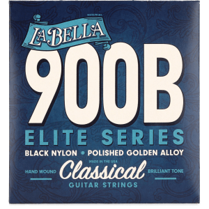 La Bella 900B Elite Black Nylon Polished Golden Alloy Classical Guitar Strings - Medium Tension